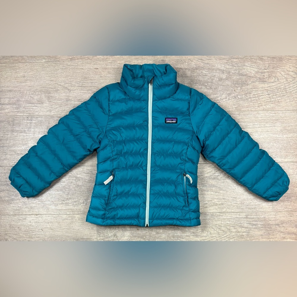 Patagonia Nano Puffer Jacket Teal Blue Down Full Zip Pockets Girls Size XS